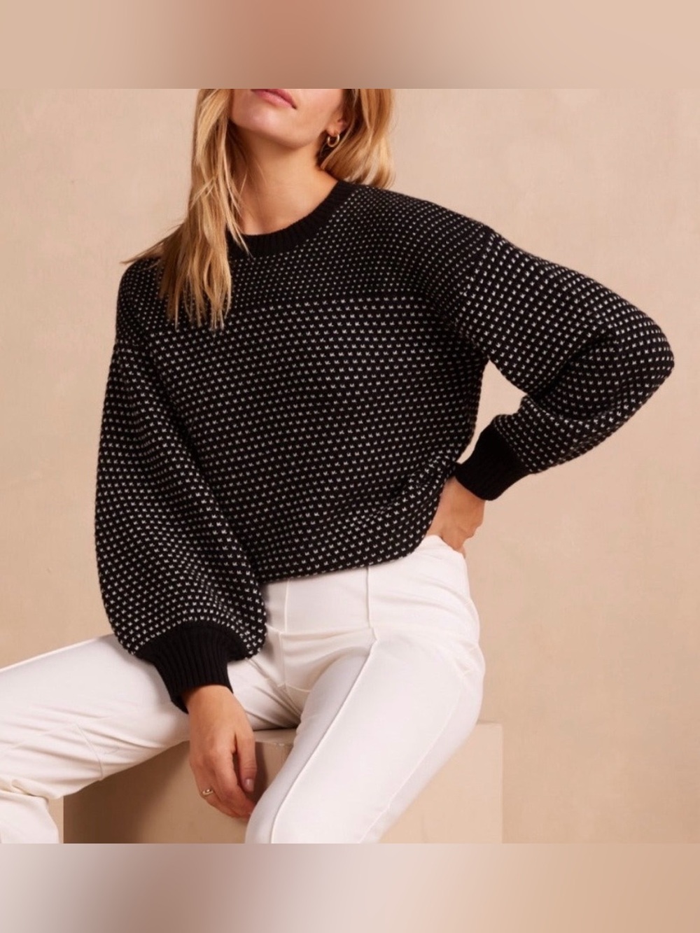 Summersalt Women’s Luxe Wool Cashmere Crewneck Sweater White Stitch Medium
